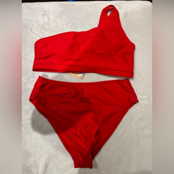 Women High Waisted One Shoulder Swimsuit 2pcs Bikini Set Bathing Suits - Picture 5 of 6